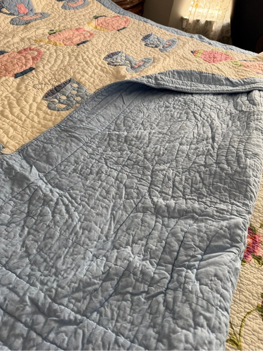 Pottery Barn Kids Pink and Blue Tea Cup & Teapot Quilt - Picture 6 of 9